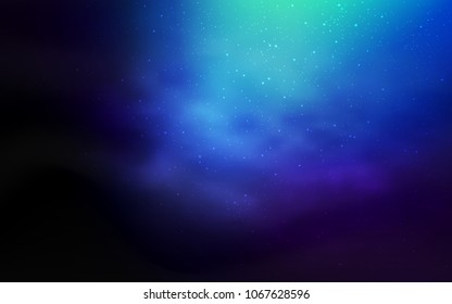 Dark BLUE vector layout with cosmic stars. Space stars on blurred abstract background with gradient. Pattern for futuristic ad, booklets.