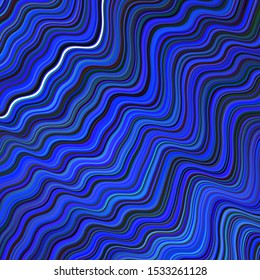 Dark BLUE vector layout with curved lines. Colorful geometric sample with gradient lines.  Colorful wave pattern for your design.