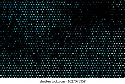 Dark BLUE vector layout with elements of cards. Colored illustration with hearts, spades, clubs, diamonds. Template for business cards of casinos.