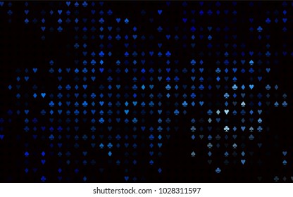Dark BLUE vector layout with elements of cards. Shining illustration with hearts, spades, clubs, diamonds. Pattern for ads of parties, events in Vegas.