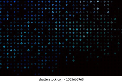 Dark BLUE vector layout with elements of cards. Illustration with set of hearts, spades, clubs, diamonds. Pattern for ads of parties, events in Vegas.