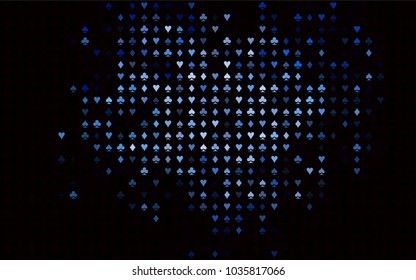 Dark BLUE vector layout with elements of cards. Glitter abstract sketch with isolated symbols of playing cards. Pattern for booklets, leaflets of gambling houses.