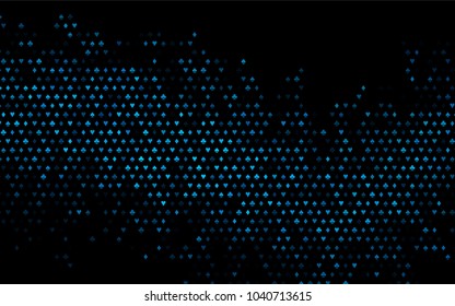 Dark BLUE vector layout with elements of cards. Colored illustration with hearts, spades, clubs, diamonds. Pattern for booklets, leaflets of gambling houses.