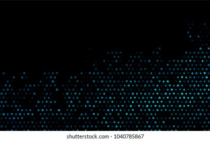 Dark BLUE vector layout with elements of cards. Colorful gradient with signs of hearts, spades, clubs, diamonds. Design for ad, poster, banner of gambling websites.