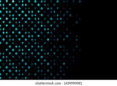 Dark BLUE vector layout with elements of cards. Colorful gradient with signs of hearts, spades, clubs, diamonds. Pattern for booklets, leaflets of gambling houses.
