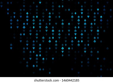 Dark BLUE vector layout with elements of cards. Blurred decorative design of hearts, spades, clubs, diamonds. Design for ad, poster, banner of gambling websites.