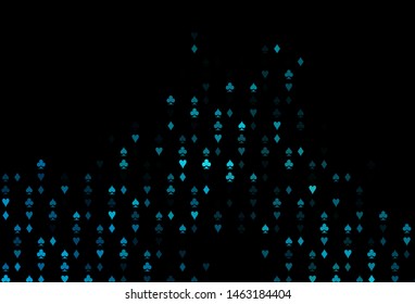 Dark BLUE vector layout with elements of cards. Illustration with set of hearts, spades, clubs, diamonds. Template for business cards of casinos.