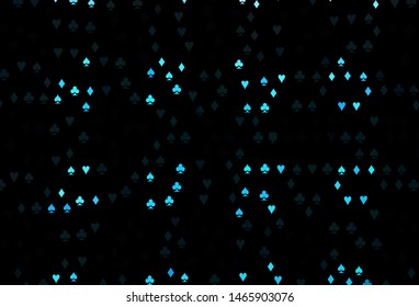 Dark BLUE vector layout with elements of cards. Shining illustration with hearts, spades, clubs, diamonds. Smart design for your business advert of casinos.