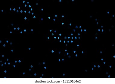 Dark BLUE vector layout with elements of cards. Glitter abstract sketch with isolated symbols of playing cards. Pattern for booklets, leaflets of gambling houses.