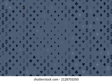 Dark blue vector layout with elements of cards. Blurred decorative design of hearts, spades, clubs, diamonds. Pattern for leaflets of poker games, events.