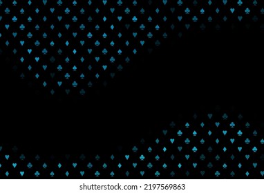 Dark blue vector layout with elements of cards. Blurred decorative design of hearts, spades, clubs, diamonds. Smart design for your business advert of casinos.