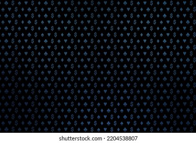 Dark blue vector layout with elements of cards. Blurred decorative design of hearts, spades, clubs, diamonds. Template for business cards of casinos.