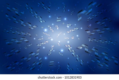 Dark BLUE vector layout with festival confetti. Beautiful colored illustration with ribbon in celebration style. The pattern can be used for carnival, festival leaflets.