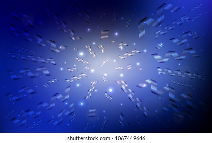 Dark BLUE vector layout with festival confetti. Beautiful colored illustration with ribbon in celebration style. The pattern can be used for carnival, festival leaflets.