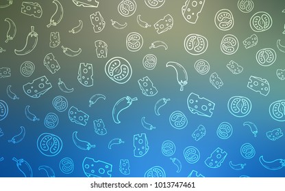 Dark BLUE vector layout with restaurant food. Beautiful colored illustration with food in doodle style. Pattern for ad, booklets, leaflets of restaurants.