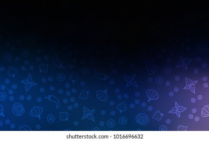 Dark BLUE vector layout with restaurant food. Blurred decorative design of snacks in doodle style. Pattern for ad, booklets, leaflets of restaurants.