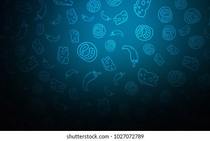 Dark BLUE vector layout with restaurant food. Blurred decorative design of snacks in doodle style. Template for meal cooking in kitchen.