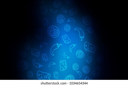 Dark BLUE vector layout with restaurant food. Beautiful colored illustration with food in doodle style. Pattern for menu of cafes, bars, restaurants.