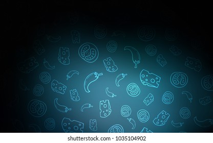 Dark BLUE vector layout with restaurant food. Beautiful colored illustration with food in doodle style. Pattern for ads of breakfast, lunch, dinner.