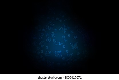 Dark BLUE vector layout with restaurant food. Fast Food on blurred abstract background with colorful gradient. Design for ad, poster, banner of cafes or restaurants.