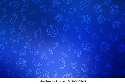 Dark BLUE vector layout with restaurant food. Decorative shining illustration with food on abstract template. Pattern for menu of cafes, bars, restaurants.