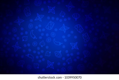 Dark BLUE vector layout with restaurant food. Beautiful colored illustration with food in doodle style. Pattern for ads of breakfast, lunch, dinner.