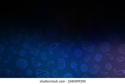 Dark BLUE vector layout with restaurant food. Illustration with set of fresh food in doodle style. Pattern for ad, booklets, leaflets of restaurants.