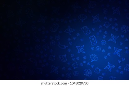 Dark BLUE vector layout with restaurant food. Decorative shining illustration with food on abstract template. Doodle design for your business advert of cafes.