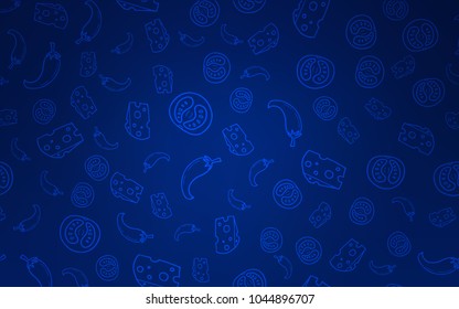 Dark BLUE vector layout with restaurant food. Decorative shining illustration with food on abstract template. Template for meal cooking in kitchen.