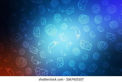 Dark BLUE vector layout with restaurant food. Decorative shining illustration with food on abstract template. Pattern for ad, booklets, leaflets of restaurants.