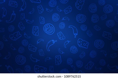 Dark BLUE vector layout with restaurant food. Fast Food on blurred abstract background with colorful gradient. Pattern for menu of cafes, bars, restaurants.