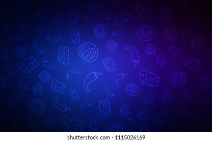 Dark BLUE vector layout with restaurant food. Blurred decorative design of snacks in doodle style. Pattern for ads of breakfast, lunch, dinner.