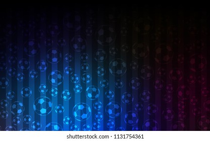 Dark BLUE vector layout with sports symbols. Glitteral colorful illustration with abstract soccer balls. Pattern for ads of football championship 2018.