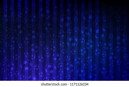 Dark BLUE vector layout with sports symbols. Illustration with set of soccer balls on gradiental backdrop. Pattern for booklets, leaflets of soccer turnament.