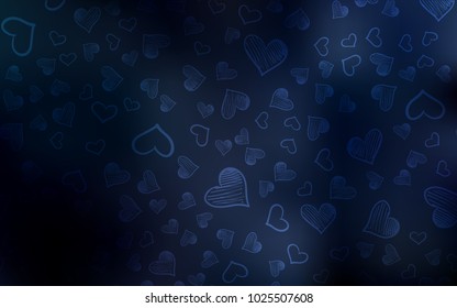 Dark BLUE vector layout with sweet hearts. Blurred decorative design in doodle style with hearts. Beautiful design for your business advert of anniversary.