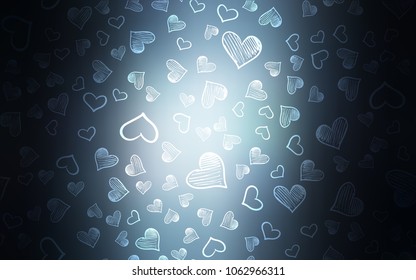 Dark BLUE vector layout with sweet hearts. Hearts on blurred abstract background with colorful gradient. Beautiful design for your business advert of anniversary.