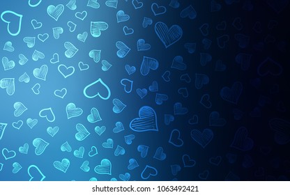 Dark BLUE vector layout with sweet hearts. Blurred decorative design in doodle style with hearts. Beautiful design for your business advert of anniversary.