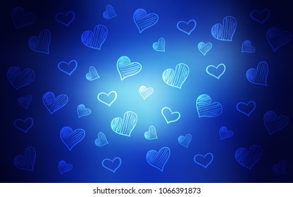 Dark BLUE vector layout with sweet hearts. Glitter abstract illustration with colorful hearts in romantic style. Design for ad, poster, banner of Valentine Day.