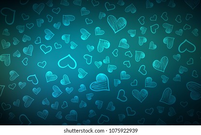 Dark BLUE vector layout with sweet hearts. Beautiful colored illustration with hearts in celebration style. Pattern for carnival, festival romantic leaflets.