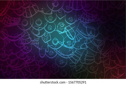 Dark BLUE vector layout with sweet desserts. Confections on blurred abstract background with colorful gradient. Pattern for menu of cafes and restaurants.