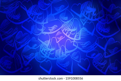Dark BLUE vector layout with sweet hearts. Blurred decorative design in doodle style with hearts. Pattern for carnival, festival romantic leaflets.