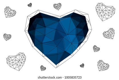 DARK BLUE vector love background with heart. Paper note. Valentine's greeting polygonal card. Triangular illustration for your business. Stock template for your design.
