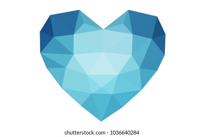 DARK BLUE vector love background with heart. Paper note. Valentine's greeting polygonal card. Triangular illustration for your business. Stock template for your design.