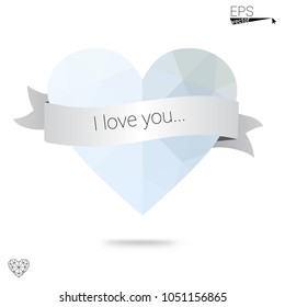 DARK BLUE vector love background with heart. Paper note. Valentine's greeting polygonal card. Triangular illustration for your business. Stock template for your design.