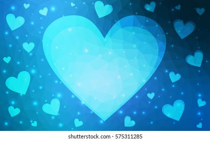 DARK BLUE vector love background with heart. Paper note. Valentine's greeting polygonal card. Triangular illustration for your business. Stock template for your design.