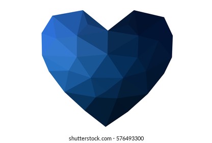 DARK BLUE vector love background with heart. Paper note. Valentine's greeting polygonal card. Triangular illustration for your business. Stock template for your design.