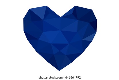 DARK BLUE vector love background with heart. Paper note. Valentine's greeting polygonal card. Triangular illustration for your business. Stock template for your design.