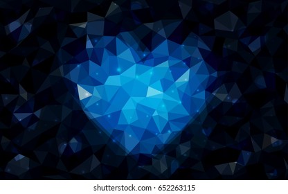 DARK BLUE vector love background with heart. Paper note. Valentine's greeting polygonal card. Triangular illustration for your business. Stock template for your design.