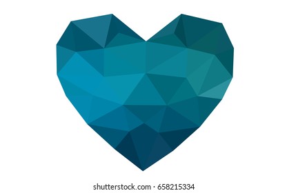 DARK BLUE vector love background with heart. Paper note. Valentine's greeting polygonal card. Triangular illustration for your business. Stock template for your design.
