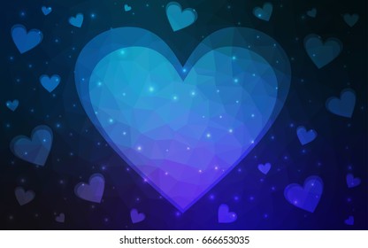 DARK BLUE vector love background with heart. Paper note. Valentine's greeting polygonal card. Triangular illustration for your business. Stock template for your design.